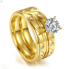 Conjuntos del anillo del Cz del acero inoxidable del compromiso de los pares de la boda de encargo de la joyería al por mayor del oro